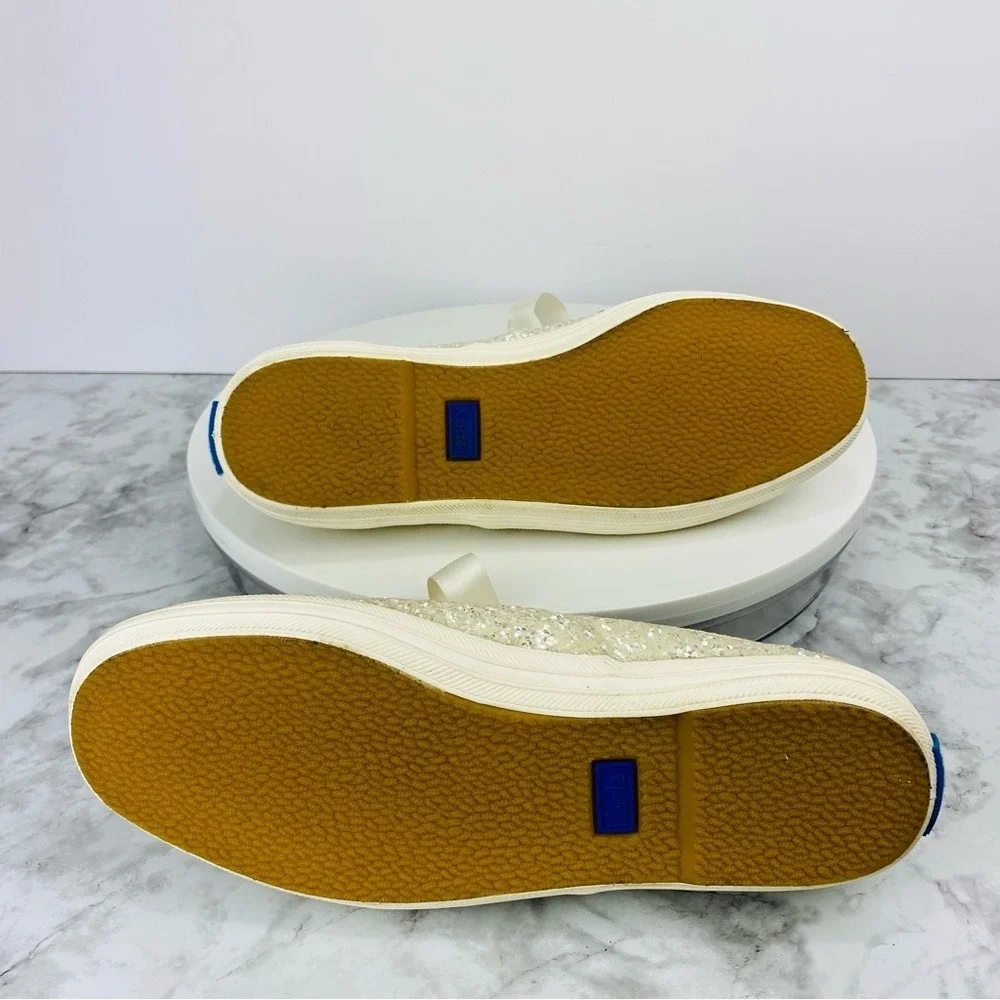 Kate Spade Keds Sneakers Womens 5.5 White Cream Satin Lace Glitter Dipped Bridal